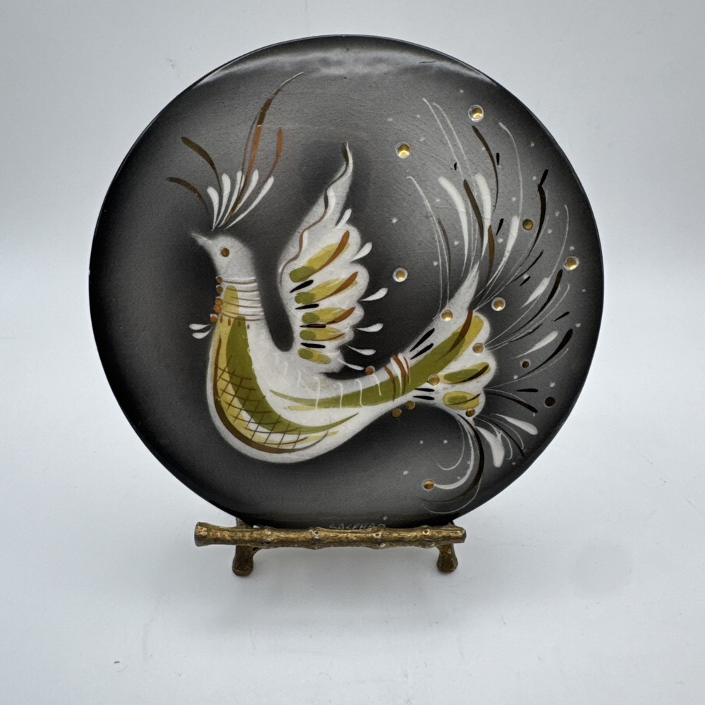 VTG Sascha Brastoff Lid Only For Trinket Box or Display Jeweled Bird Round MCM - Picture 1 of 7